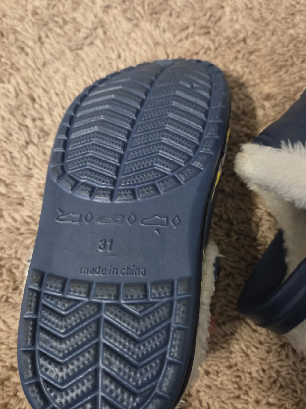 Kids Navy Faux-Fur Lined Clogs with Yellow Truck Accents